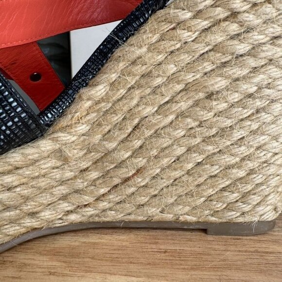 Y2K Via Spiga Karla Gray Textured Leather Strap Platform Espadrille Wedge Sandal - Picture 10 of 17